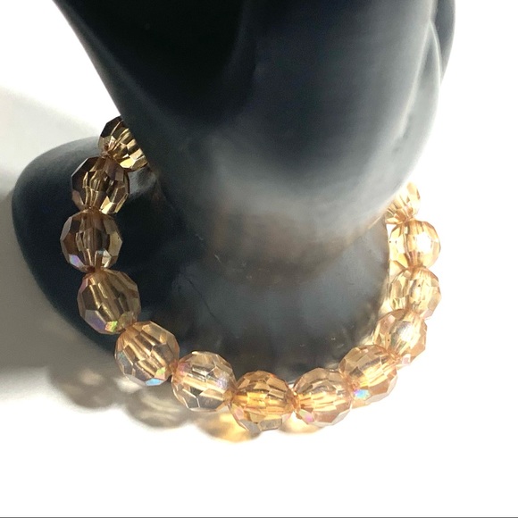 Clear Champagne Color Multi Faceted Prism Beads Stretch Bracelet - Picture 4 of 5